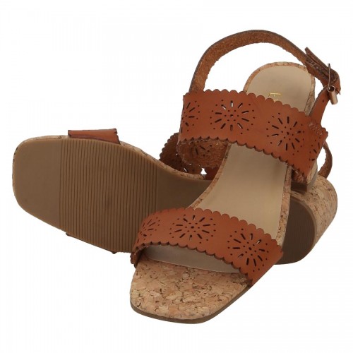 Estatos Leather Brown Coloured Broad Strap Block Heel Sandals